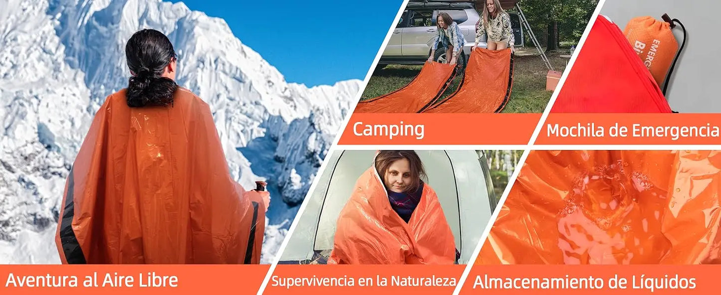 Sac de couchage d'urgence, couverture de survie, sac bivouac thermique en Mylar, abri léger, imperméable et portable pour le camping et la randonnée