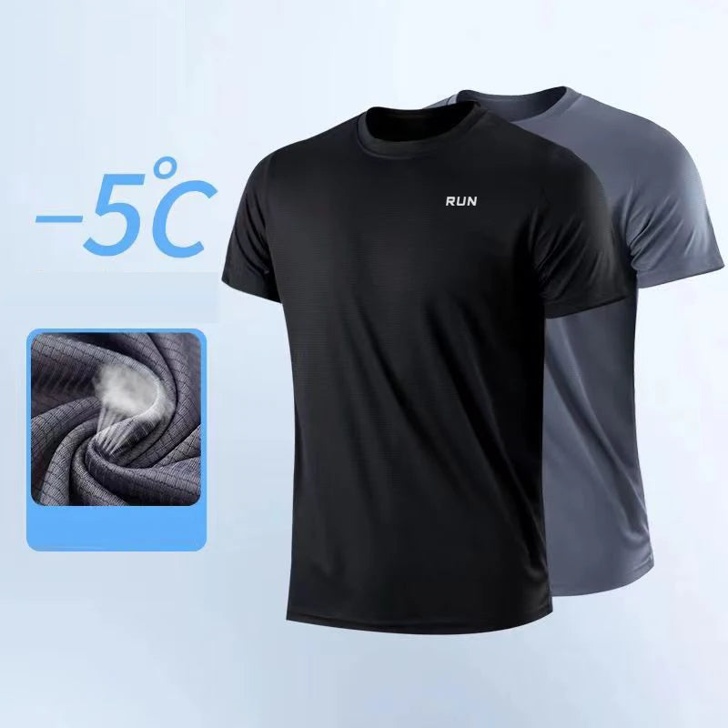 Camiseta de manga corta para hombre, de secado rápido, que absorbe la humedad, cuello redondo, para ejercicio, entrenamiento, deportes, gimnasio, correr, ligera en Y