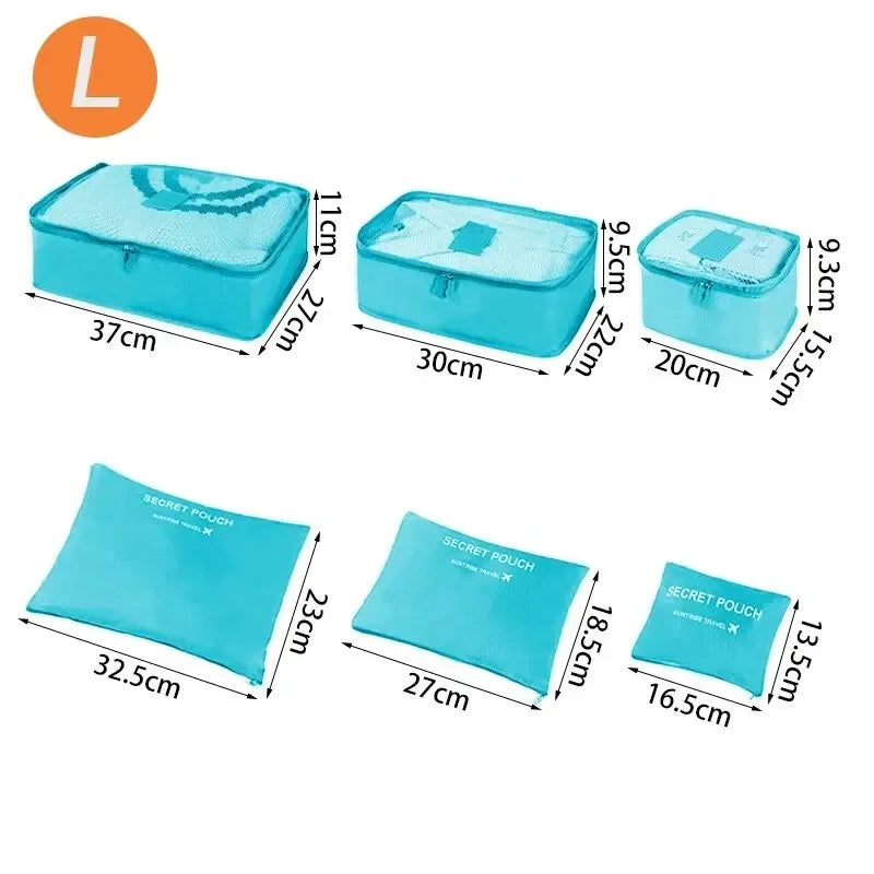 Organizador de viaje de gran tamaño, 6 piezas, maleta portátil, ropa, zapatos, neceser de maquillaje, organizador de equipaje, bolsa de almacenamiento de viaje
