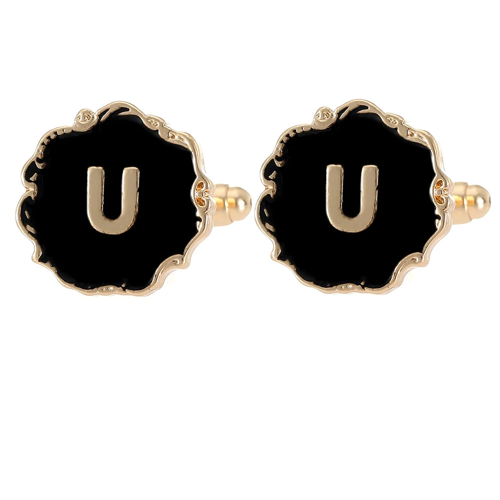 Boutons de manchette classiques pour hommes, 26 lettres initiales de l'alphabet, A B C D E F G H I J K L M N O P Q R S T U, bouton à manches V W X Y Z