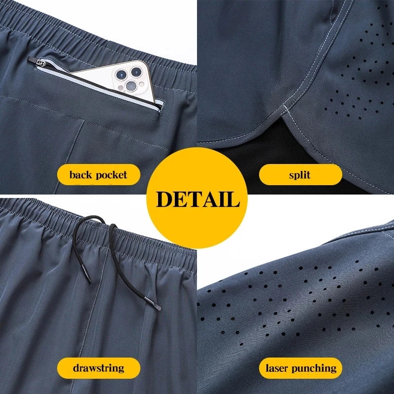 Short de course pour hommes, séchage rapide, Fitness, noir, Double couche, nouveau Sport, entraînement, musculation, pantalon court
