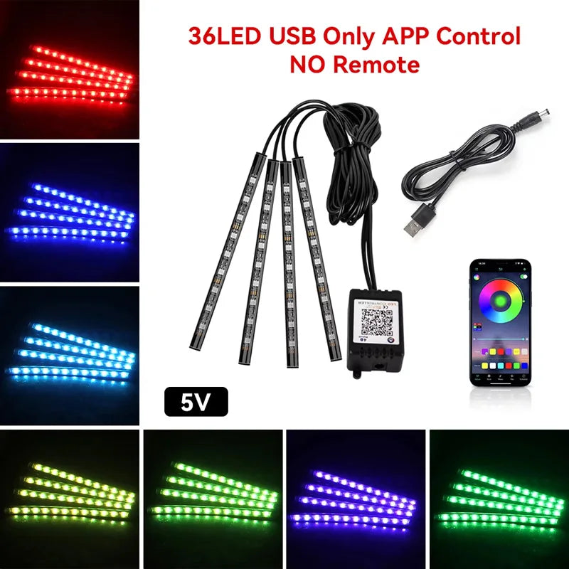 Bande lumineuse LED pour intérieur de voiture, Kit de rétro-éclairage 5V USB, lampe néon d'ambiance décorative pour voiture, accessoires de véhicule, nouveau