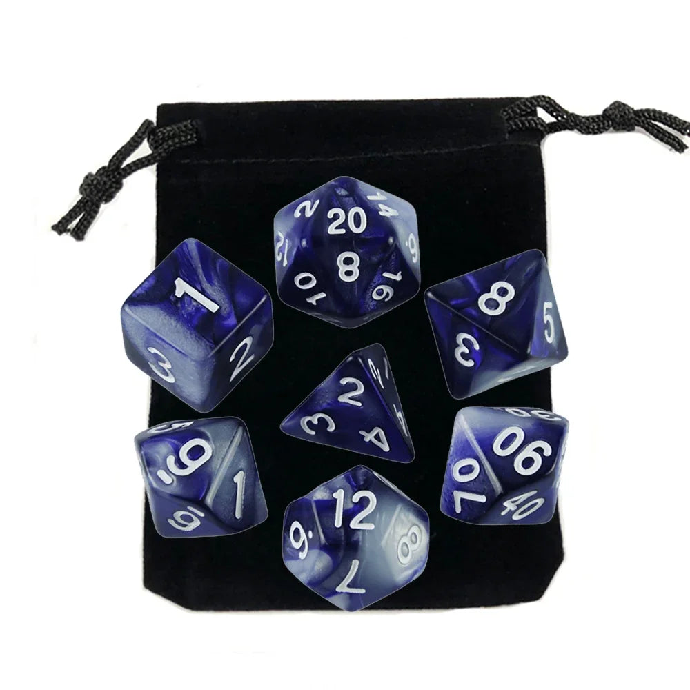 Dados poliédricos con bolsa, juego de mesa, desayunos, DnD, d4,d6,d8,d10,d %,d12,d20, 7 piezas
