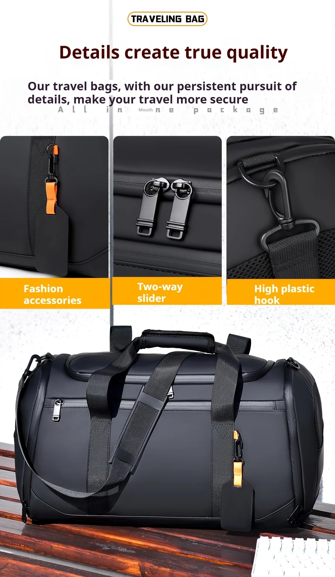 Sac de voyage de grande capacité pour hommes, sac de sport spacieux avec plusieurs compartiments, sac de week-end pour une nuit, sac de voyage