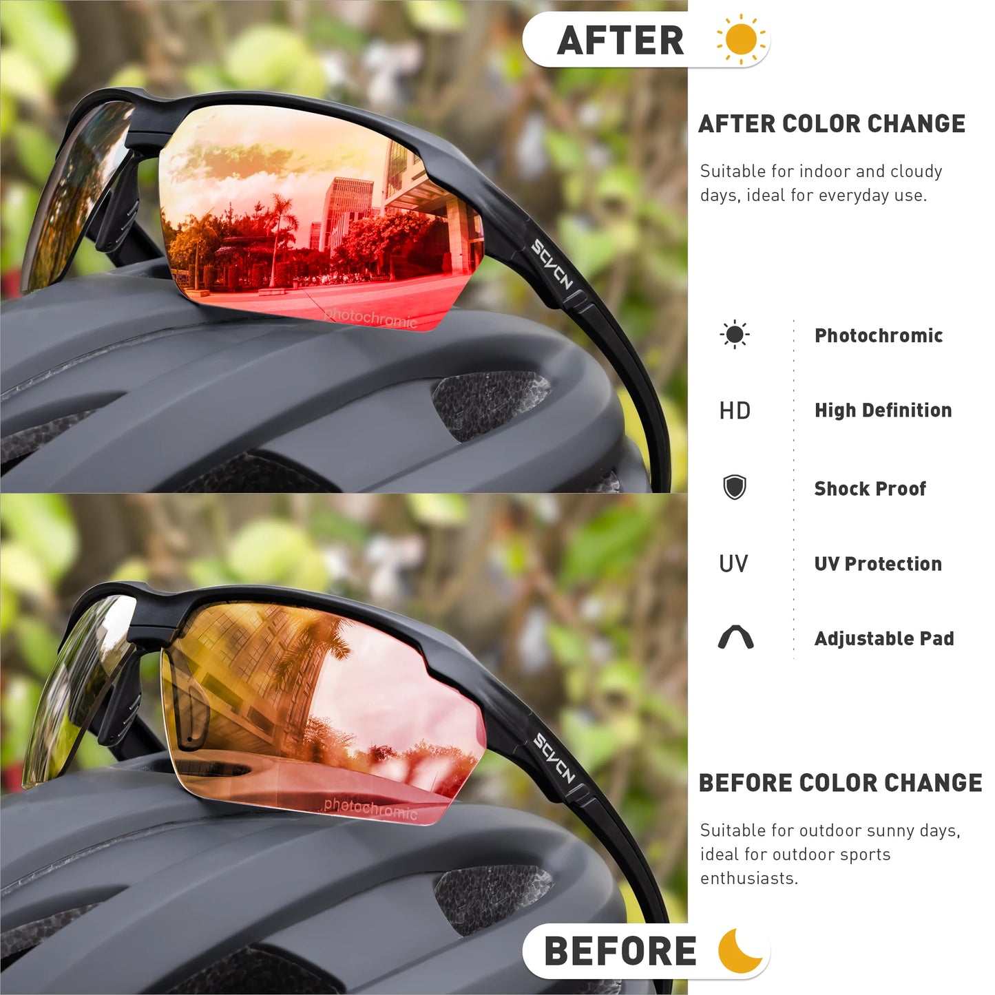 Lunettes de randonnée polarisées SCVCN, lunettes de cyclisme UV400, lunettes de vélo, lunettes de sport de plein air, équipement de course à pied et de camping
