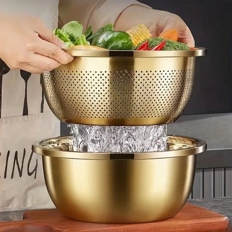 Ensemble de passoire et cuiseur vapeur en acier inoxydable 2 pièces |   Défroisseur lave-vaisselle pour riz, pâtes et légumes |   Outils permettant de gagner de l'espace robustes et antirouille