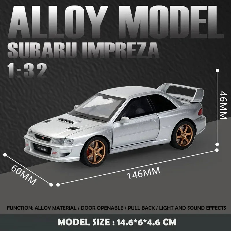Simulación 1:32 Subaru Impreza WRX 22B STI Modelo de coche modificado de aleación de metal fundido a presión Coche en miniatura Regalo de cumpleaños para niños