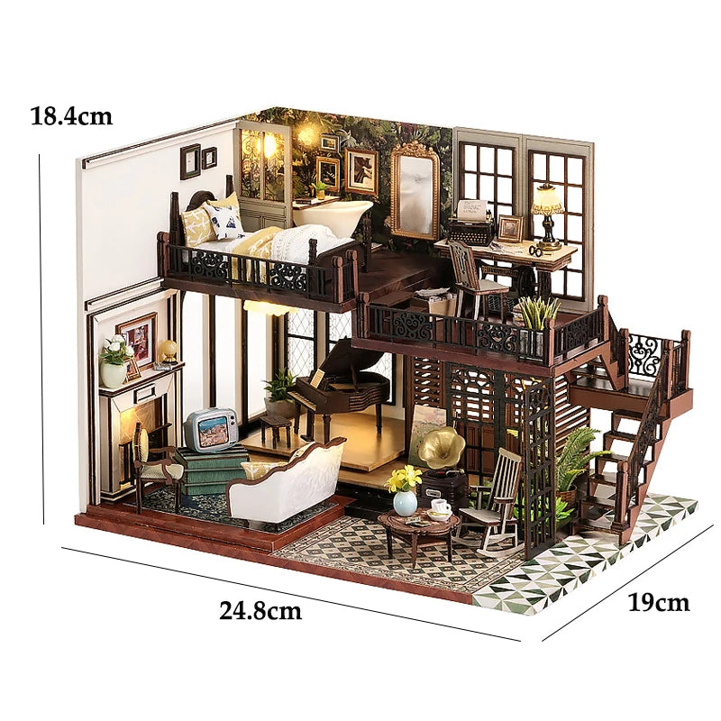 Casa de muñecas de madera, modelo de jardín, puzle 3D, kits de construcción para montar, juguetes, decoración de dormitorio con luces LED, regalo para casa de muñecas, bricolaje