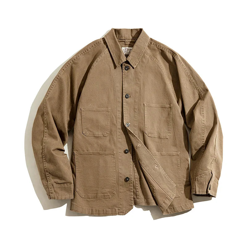 Maden Amekaji - Men's Vintage Casual Jacket, Cotton Lapel, Retro Outerwear, American Fashion, 4 Pockets, CombUnmunFu
