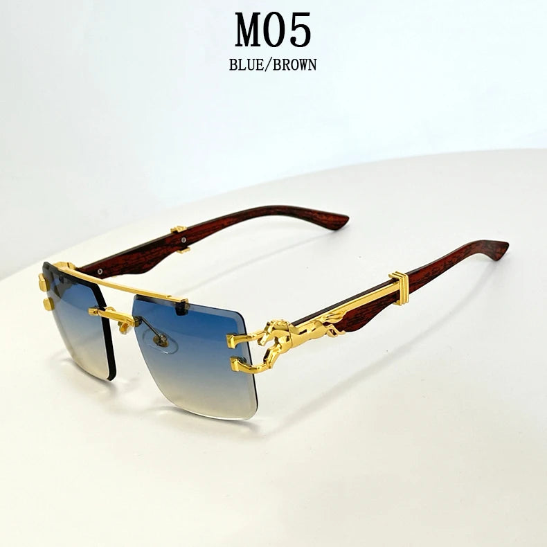 Luxury Rimless Square Sunglasses for Women and Men, Vintage Fashion Gafas De Sol Hombre, 2024