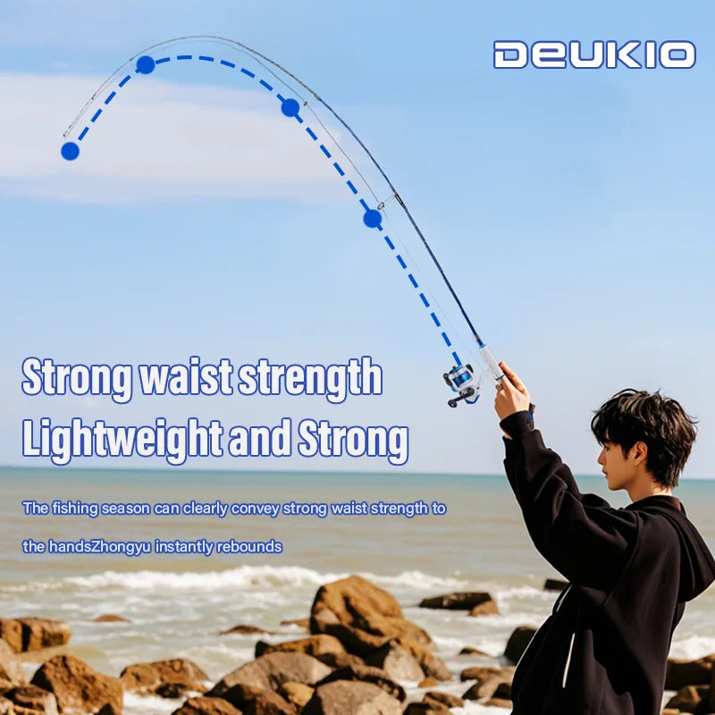DEUKIO – Mini canne à pêche combinée avec canne à pêche télescopique courte et moulinet Spinning, ensemble de poteaux de voyage pour enfants débutants