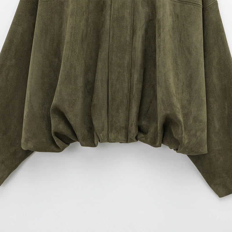 HXAO femmes Bomber veste revers fermeture éclair manches longues veste en daim femmes 2025 haute rue recadrée vestes de course manteaux vêtements d'extérieur