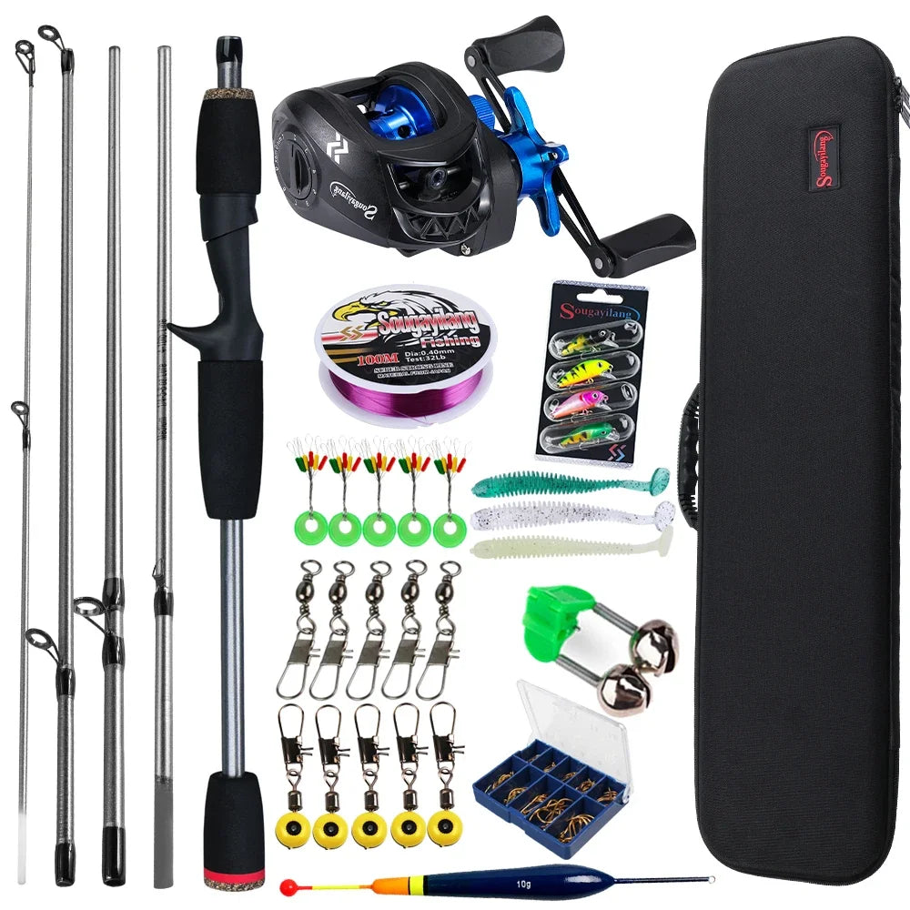 Sougayilang-Kit complet de moulinet de pêche Baitcasting, section Chlor5, rapport de vitesse 7.2:1, pêche au bar et à la carpe, le plus récent