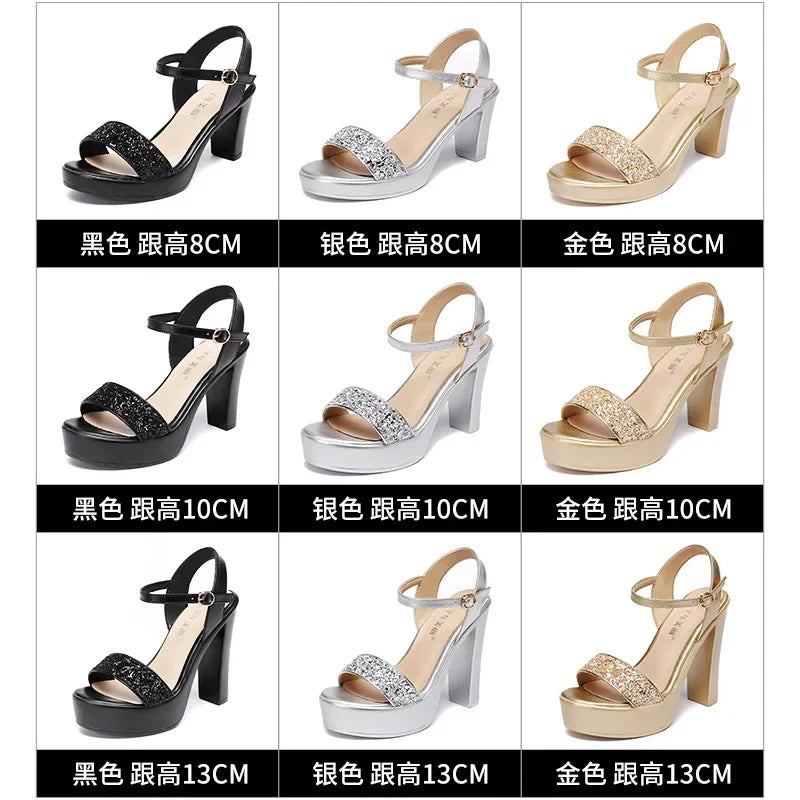 Nuevas sandalias de plataforma para mujer, Bling 32-43, con punta abierta, tacón alto, para verano de 2025, zapatos de baile de fiesta, zapatos de diseñador, sexy, zapatos de mujer