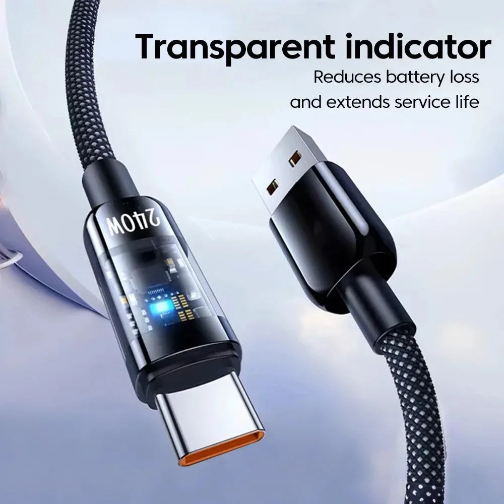 0,25/1/1,5/2M 240W Cable de datos de carga súper rápida USB C PD de nailon con pantalla digital LED, cables de datos de carga rápida USB a Tipo C
