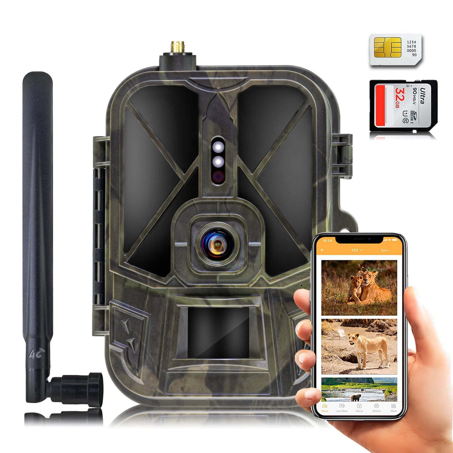 Caméra de chasse à vision nocturne 4G avec suivi et contrôle par application, batterie Li-ion 8000 mAh, 120° °   Caméra de surveillance sans fil Cloud Service Game Scout