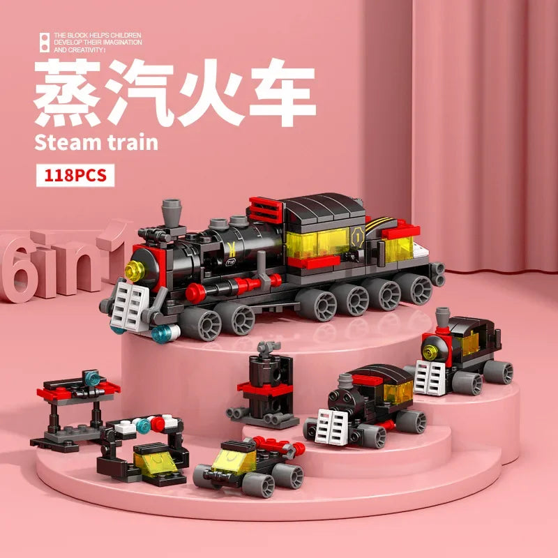 6-in-1 DIY Robot Train Track Vehicle Truck Building Blocks Kit Girls Bricks Movie Model Kids STEM Educational Birthday Boys Toys