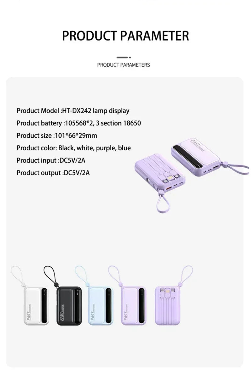 Banque d'alimentation VIVO 500000mAh, grande capacité, charge ultra-rapide, batterie externe portable, 4 câbles intégrés pour tous les téléphones