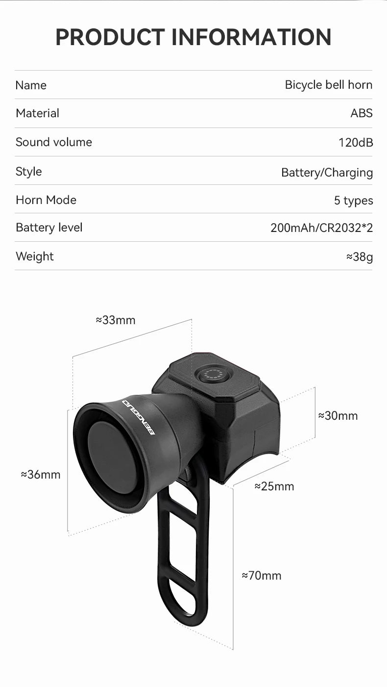 Klaxon de vélo électrique 130db klaxon de vélo fort pour adultes enfants VTT/Scooter/Ebike cloches de vélo électroniques étanches