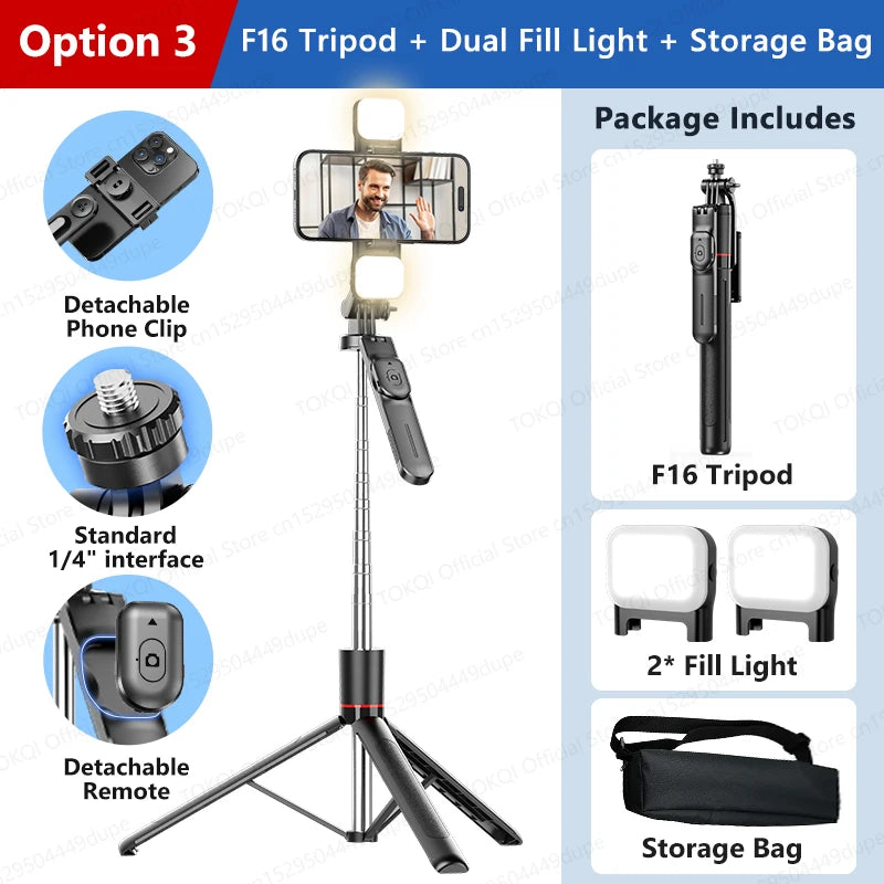 TOKQI — Bâton Selfie Extensible 360° Télécommande Bluetooth & Lumière Optionnelle