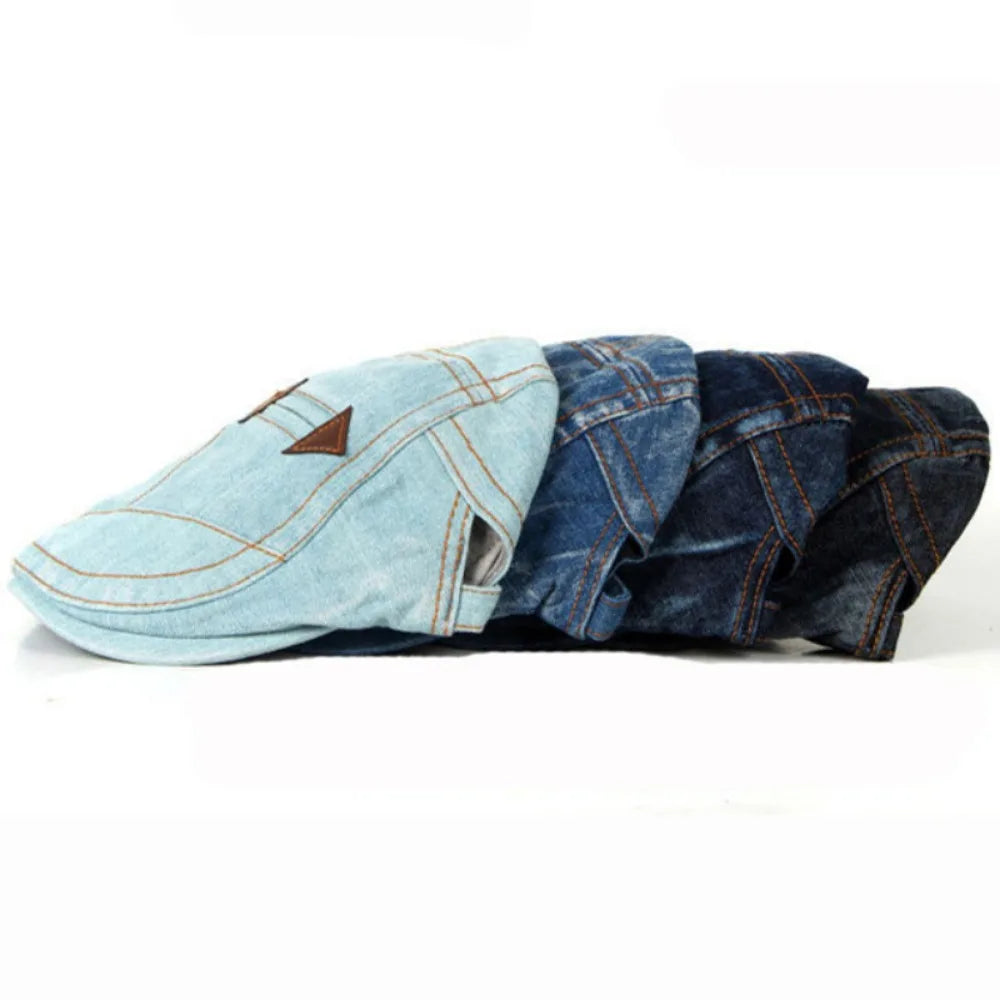 Spring Summer Fashion Jean Beret Hats for Men Women Quality Casual Unisex Denim Beret Fitted Cap Sun Flat Cap Men's Cap