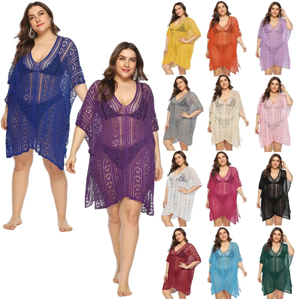 Grande taille Robe De Plage tunique maille unie Bikini couvrir maillot De Bain vêtements De Plage amples maillots De Bain pour les femmes Robe Robe De Plage