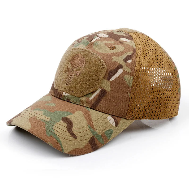 Men's and Women's Mesh Baseball Cap, Camouflage, Skull, Adjustable, Airsoft, Tactical Outdoor Hiking, New Summer Collection 2024