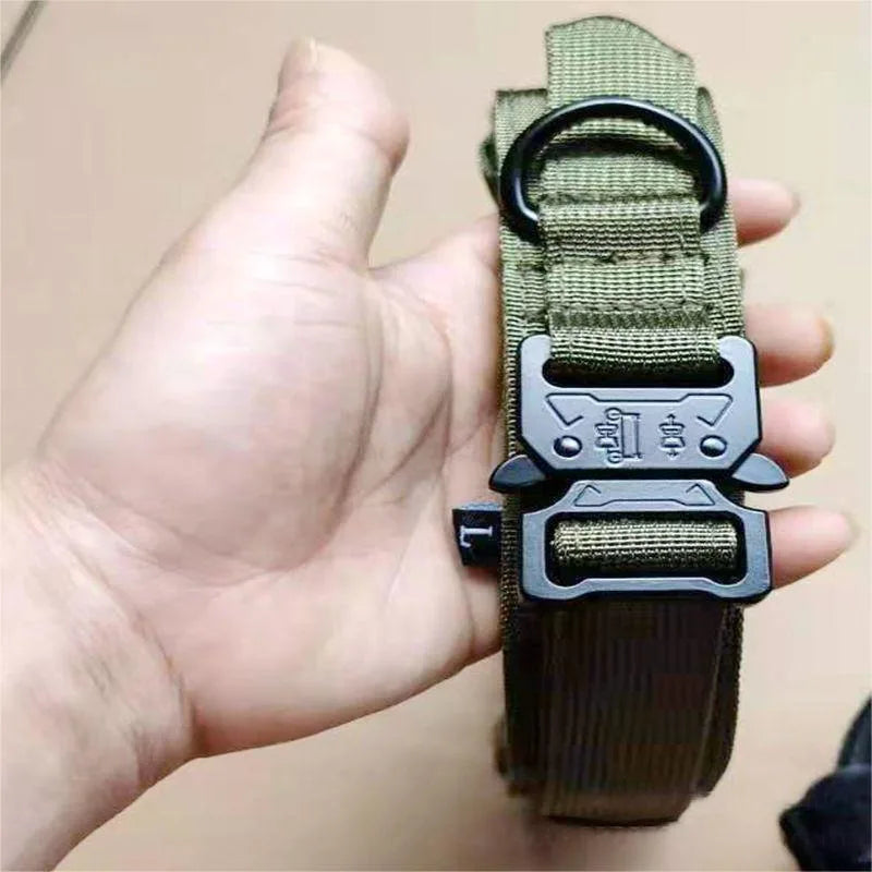 Collier Tactique Nylon pour Chien — Poignée Réglable, Robuste, Taille Moyenne & Grande
