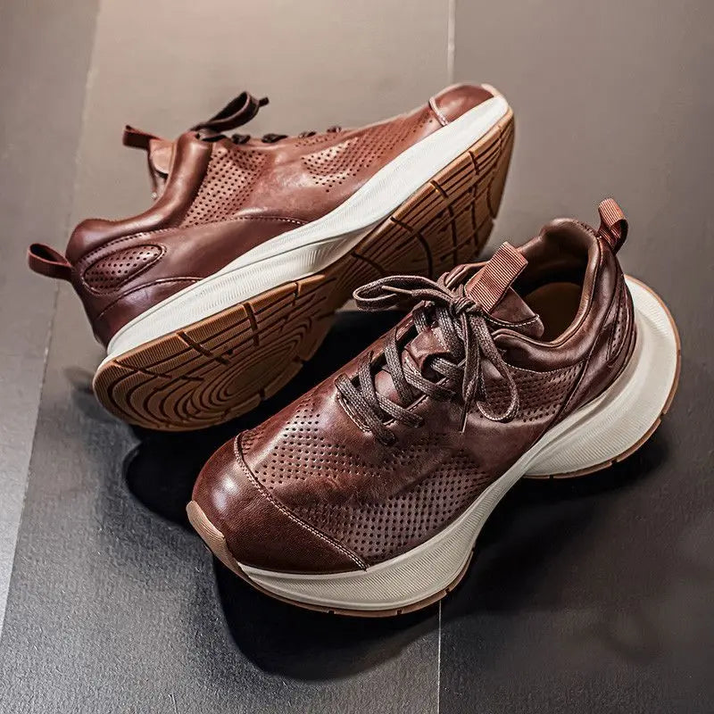 Men's Retro Winter Sneakers, British Style Luxury Casual Leather Shoes, Lightweight, for Outdoor Leisure, New Collection 2025