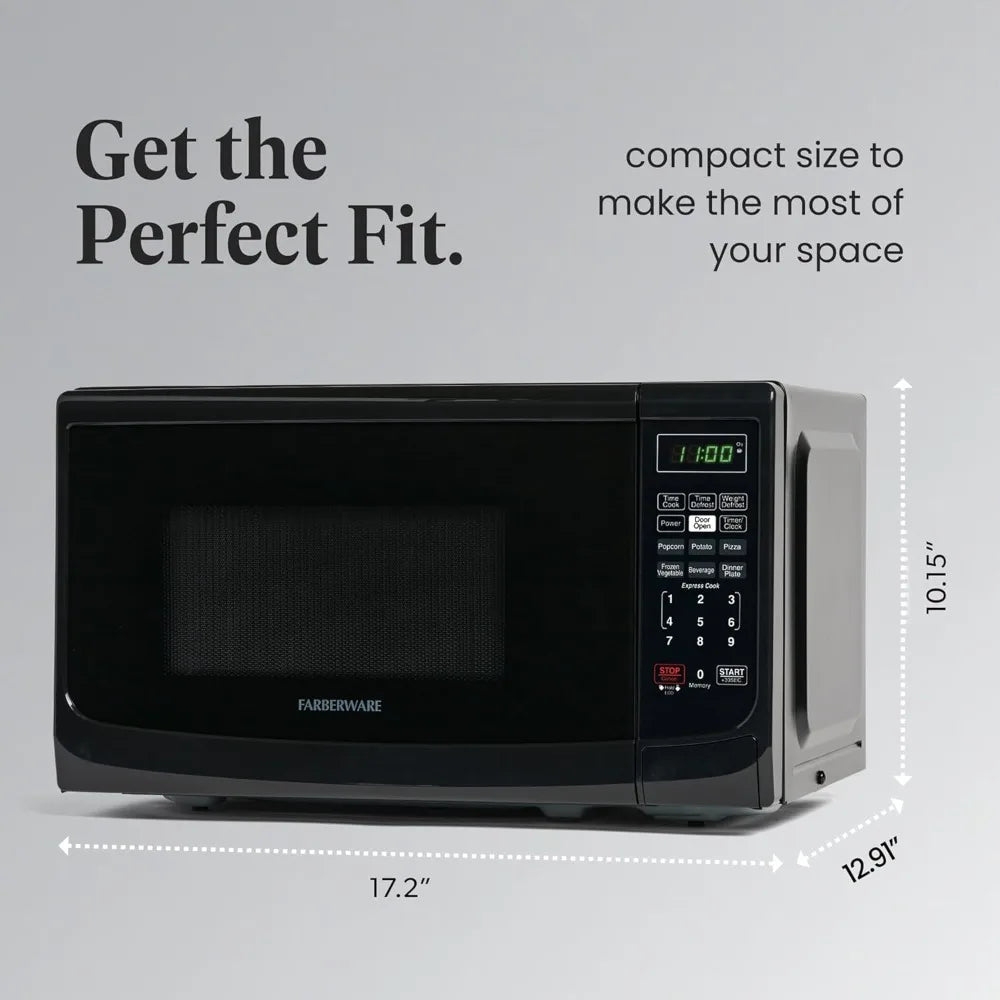 0.7 pies cúbicos Horno microondas de encimera – 700 W de potencia, programas de cocción automáticos, función de descongelación, fácil limpieza y bloqueo de seguridad para niños - Negro