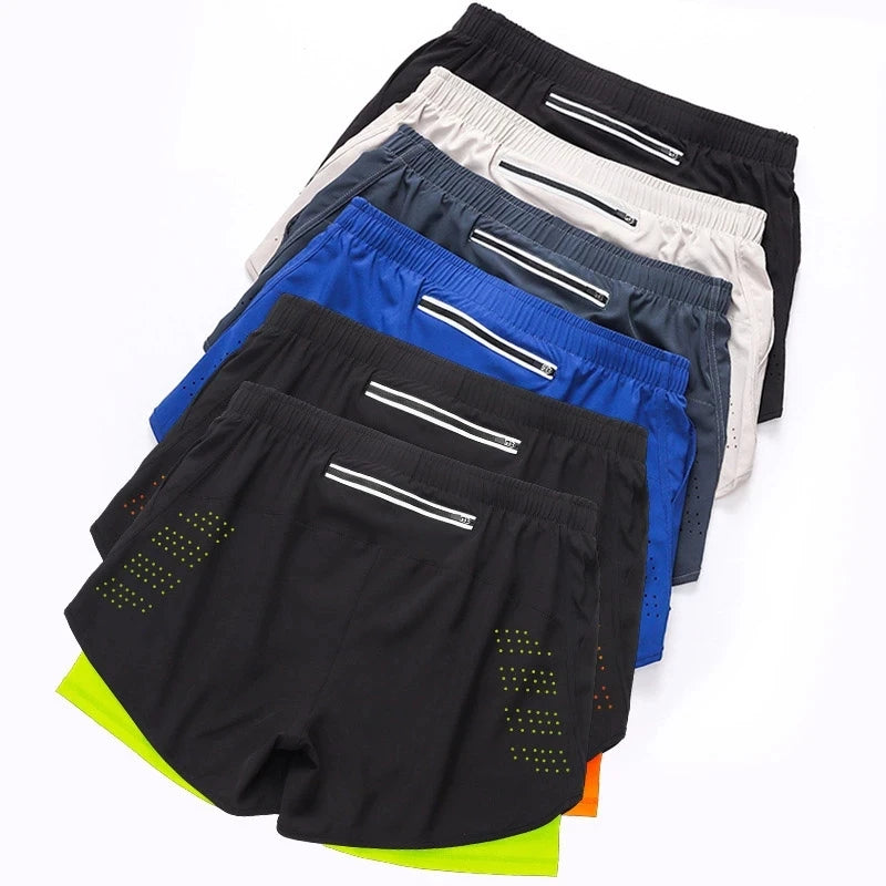 Short de course pour hommes, séchage rapide, Fitness, noir, Double couche, nouveau Sport, entraînement, musculation, pantalon court