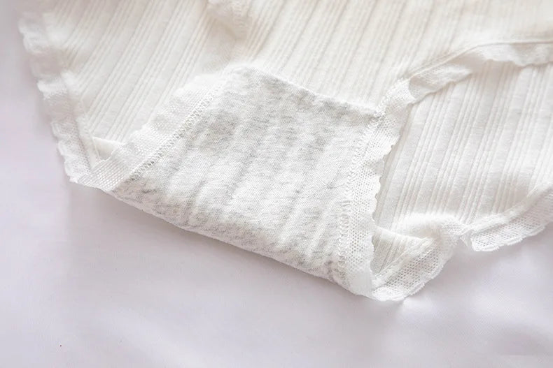 Culottes Coton Doux Nœud Dentelle Femme — Lot de 5 Pièces
