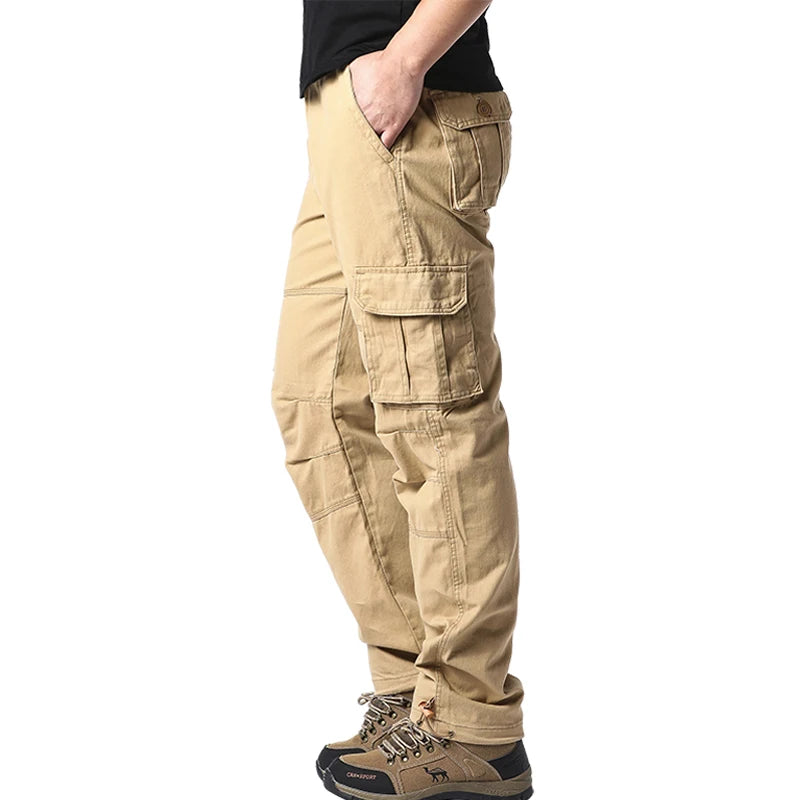 Salopette ample à grande poche pour hommes, pantalon tactique de Jogging pour Sports de plein air, taille élastique, pantalon de travail décontracté en pur coton