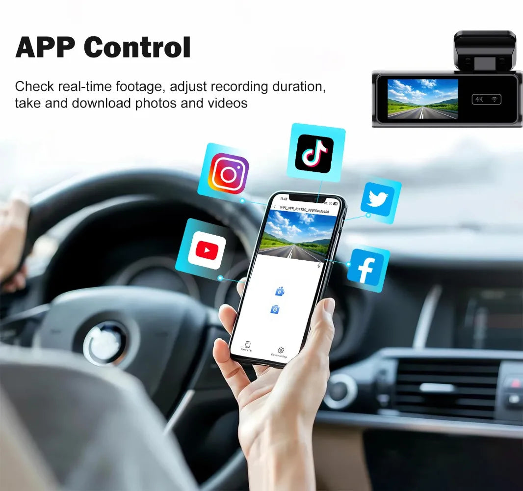 Ultra HD 4K Car Front Dash Cam, Mini WIFI DVR Black Box, with 24H Parking Monitor, Night Vision, Optional GPS/Rear View Camera