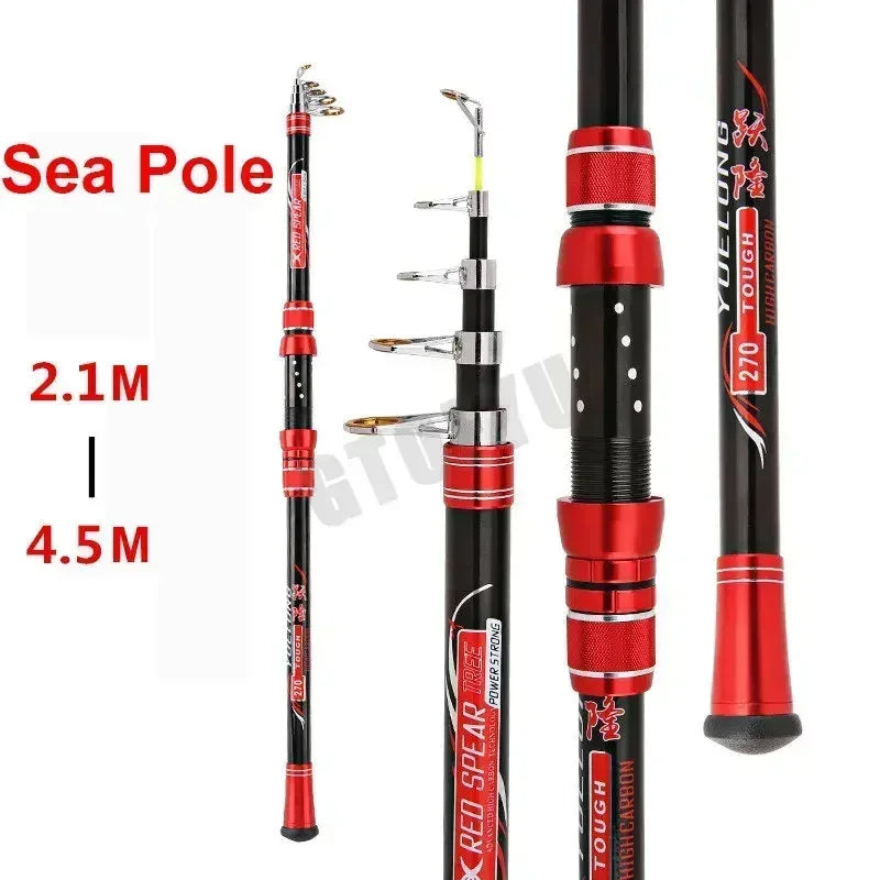 Canne à pêche Portable 2.1-4.5M siège de roue mobile canne à pêche télescopique en Fiber de carbone robuste voyage bateau de mer canne à pêche de roche