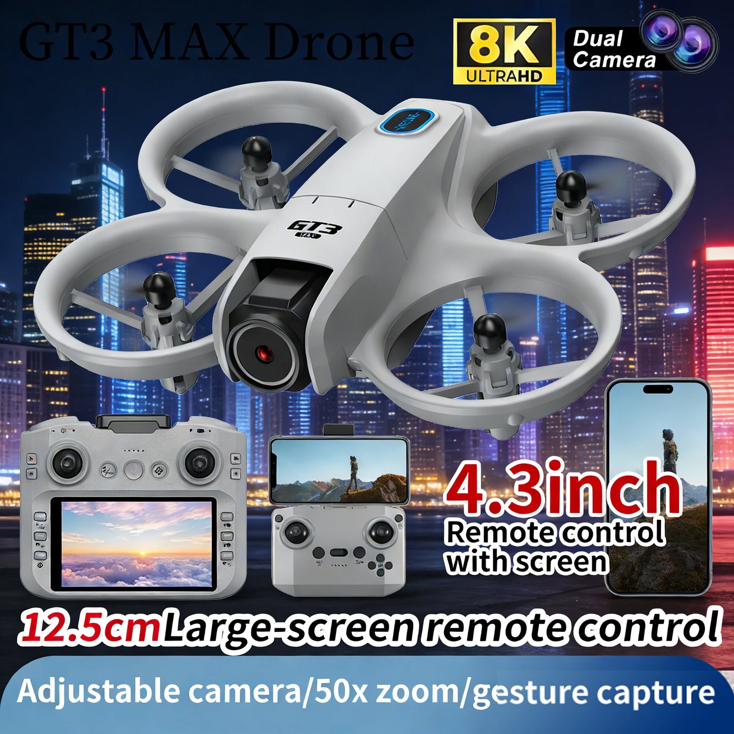 Nuevo Dron GT3 8K HD con control remoto, modo sin cabeza, helicóptero 360° Mini Dron de juguete Flip FPV 5G WIFI cuadricóptero para niños, regalos