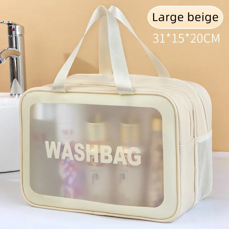Sac de Maquillage PU Transparent — Séparation Sèche-Humide Voyage & Fitness