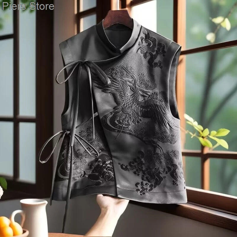 Débardeurs ethniques vintage pour femmes, chemisier Hanfu imprimé de style chinois, vêtements traditionnels chinois, costume Tang, chemise Gilet, nouveau