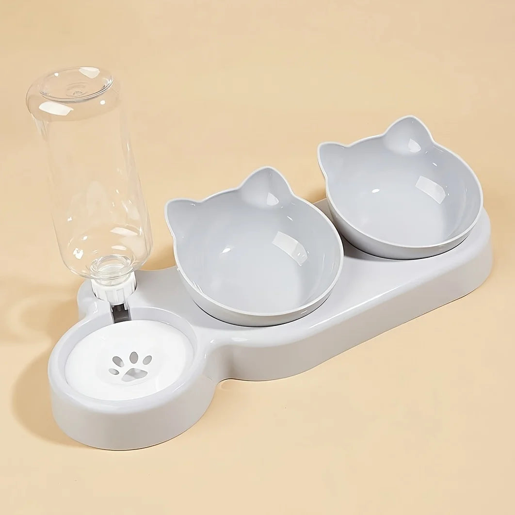 Ensemble de bols à eau et à nourriture pour animaux de compagnie avec mangeoire, conception d'oreille inclinée, bouteille d'eau par gravité pour la protection du cou, 3 en 1