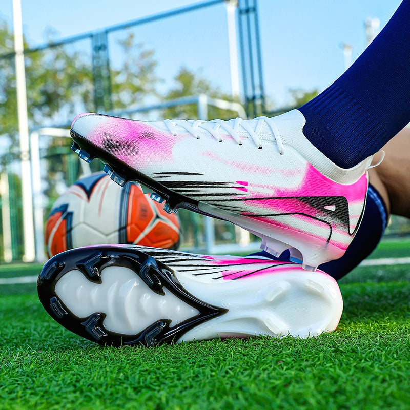 Chaussures de Football FG Unisexe Microfibre Montantes — Crampons Longs Respirant, Entraînement EU 31–49