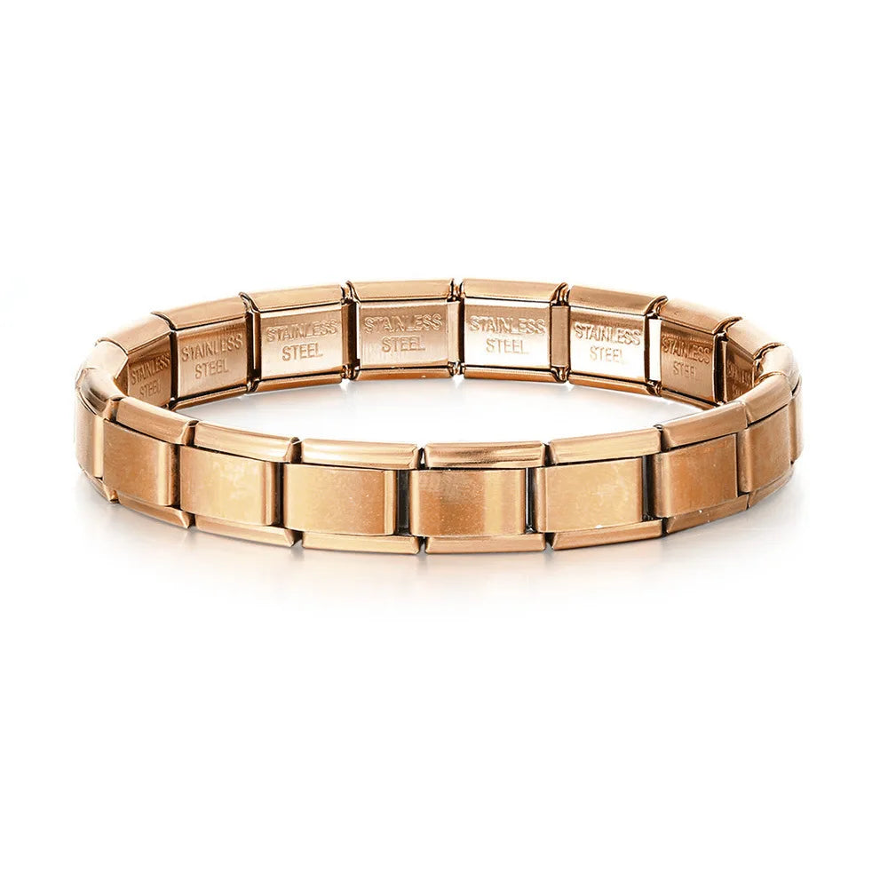 Pulseras cuadradas de acero inoxidable para mujeres y hombres, módulos italianos de metal HipHop, elásticas, regalo, joyería de fiesta de cumpleaños, a la moda