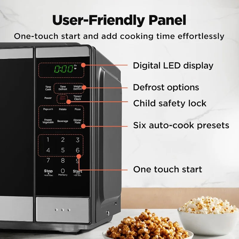 Microondas de encimera BLACK+DECKER de 0,9 pies cúbicos, 6 menús automáticos, bloqueo infantil, 10 niveles de potencia, inicio con un solo toque, panel digital