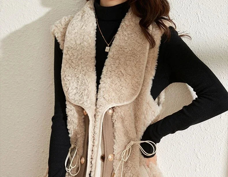 Chalecos de piel de cordero para mujer, Wstring de proximidad, chalecos elegantes de otoño para mujer, nueva colección