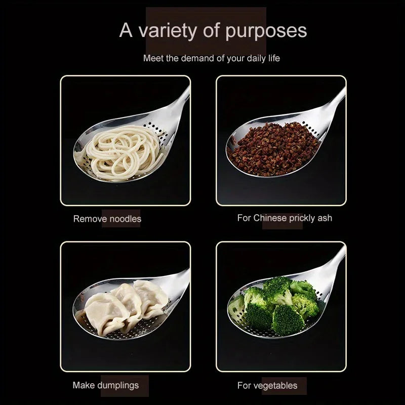 Cuchara colador de acero inoxidable duradera, cuchara colador de alimentos resistente para freír y cocinar, utensilios de cocina 1 pieza