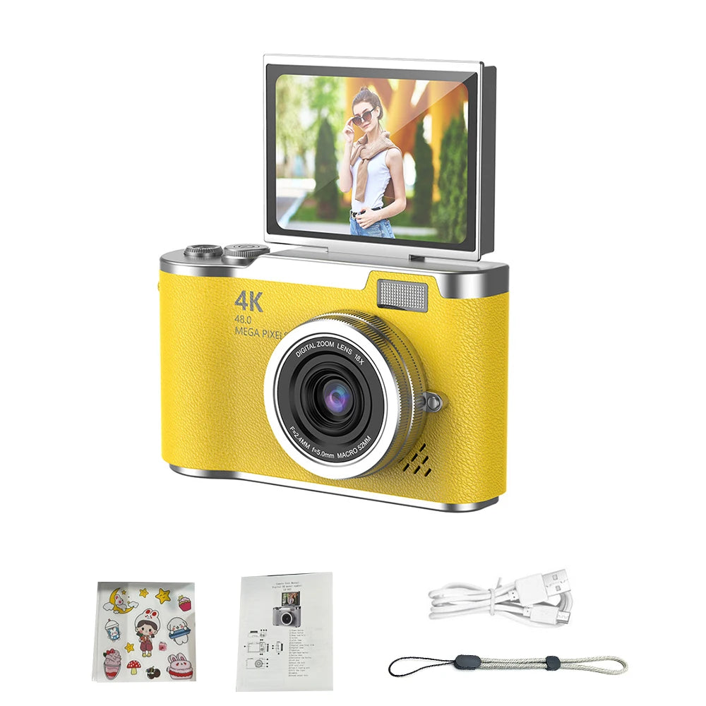 Appareil photo numérique 4K CCD — 8x zoom, 48MP, compact, 180° écran rabattable, selfie, étudiant