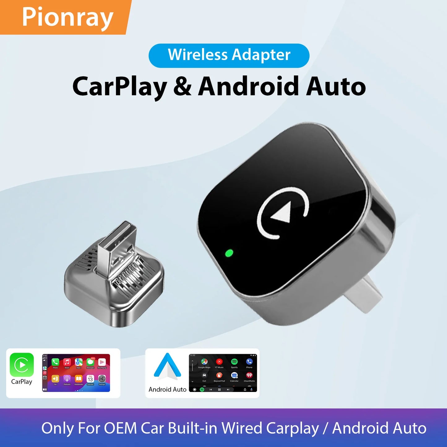 2026 Adaptador Inalámbrico CarPlay / Android Auto 2 en 1 Pionray - Conexión WiFi 5G Rápida - Plug and Play USB C