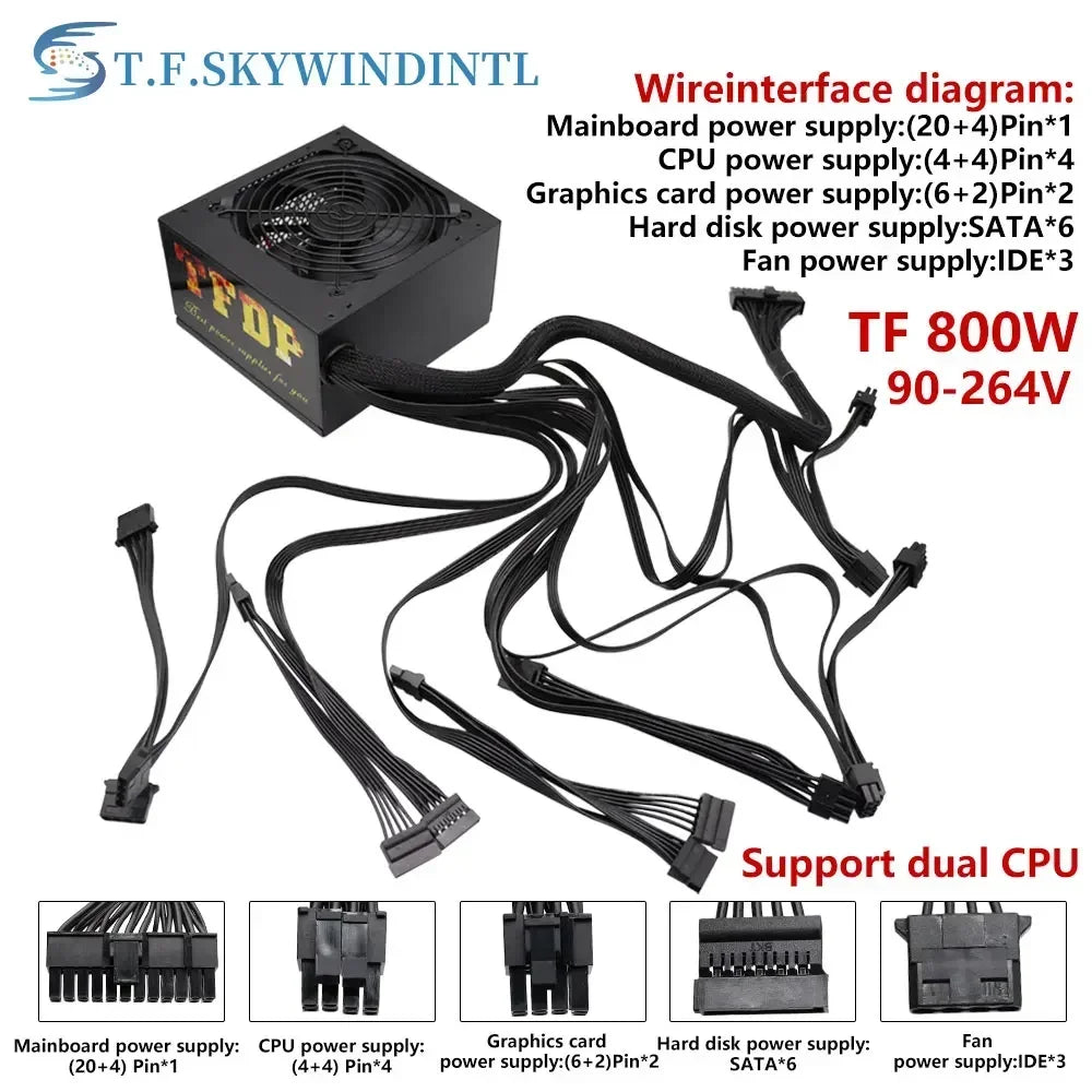 800W alimentation 90 PLUS or ATX ordinateur de bureau PSU Mining Chia puissance nominale 800W jeu compétitif Gamer 110V 220V