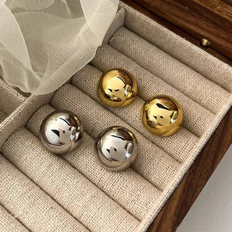 Geometric Half-Metal Earrings, European Punk Style, Large Round Ball, Party Accessories for Women and Girls