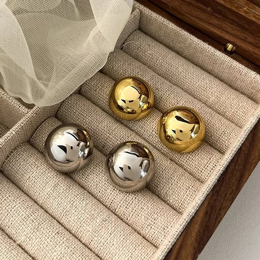 Geometric Half-Metal Earrings, European Punk Style, Large Round Ball, Party Accessories for Women and Girls