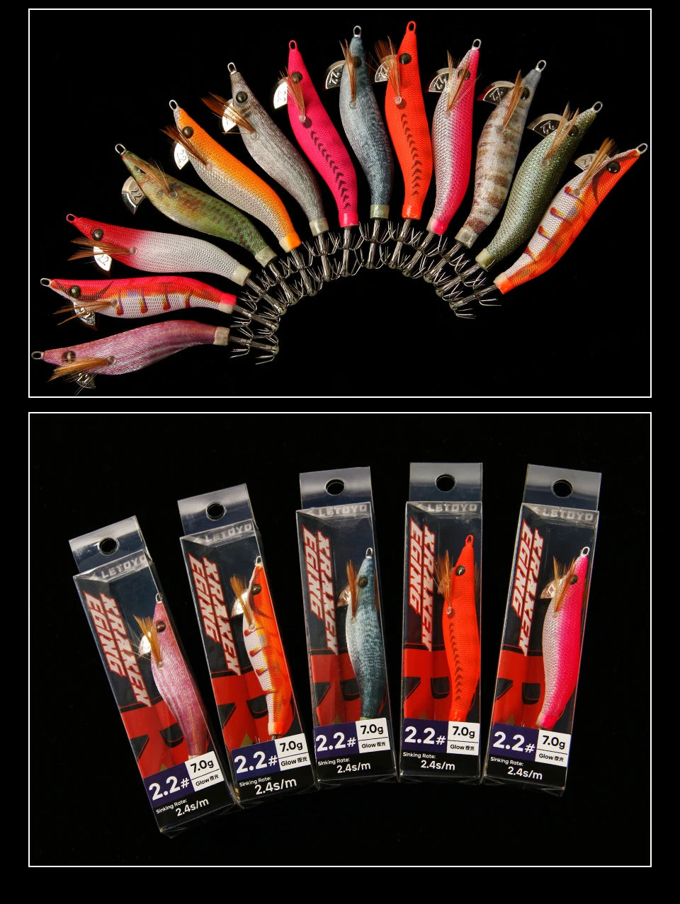 LETOYO Mini Leurre de Calmar — Tailles 1.5# 1.8# 2.2# Appat Squid